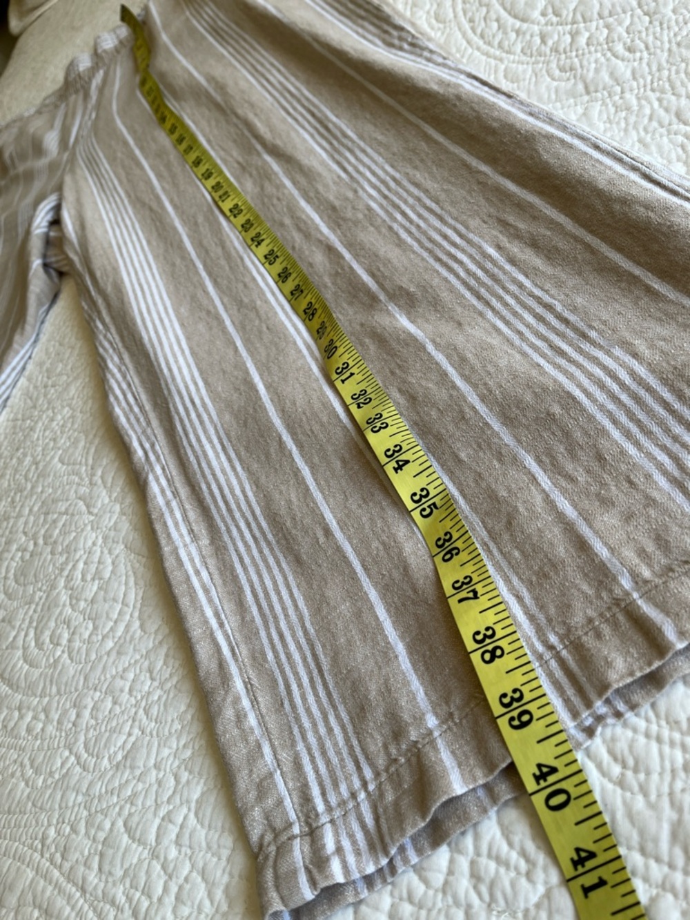 Linen Cotton Wide Leg High Rise Striped Pants Pull On Women's XL Tan Beachy - Picture 11 of 16